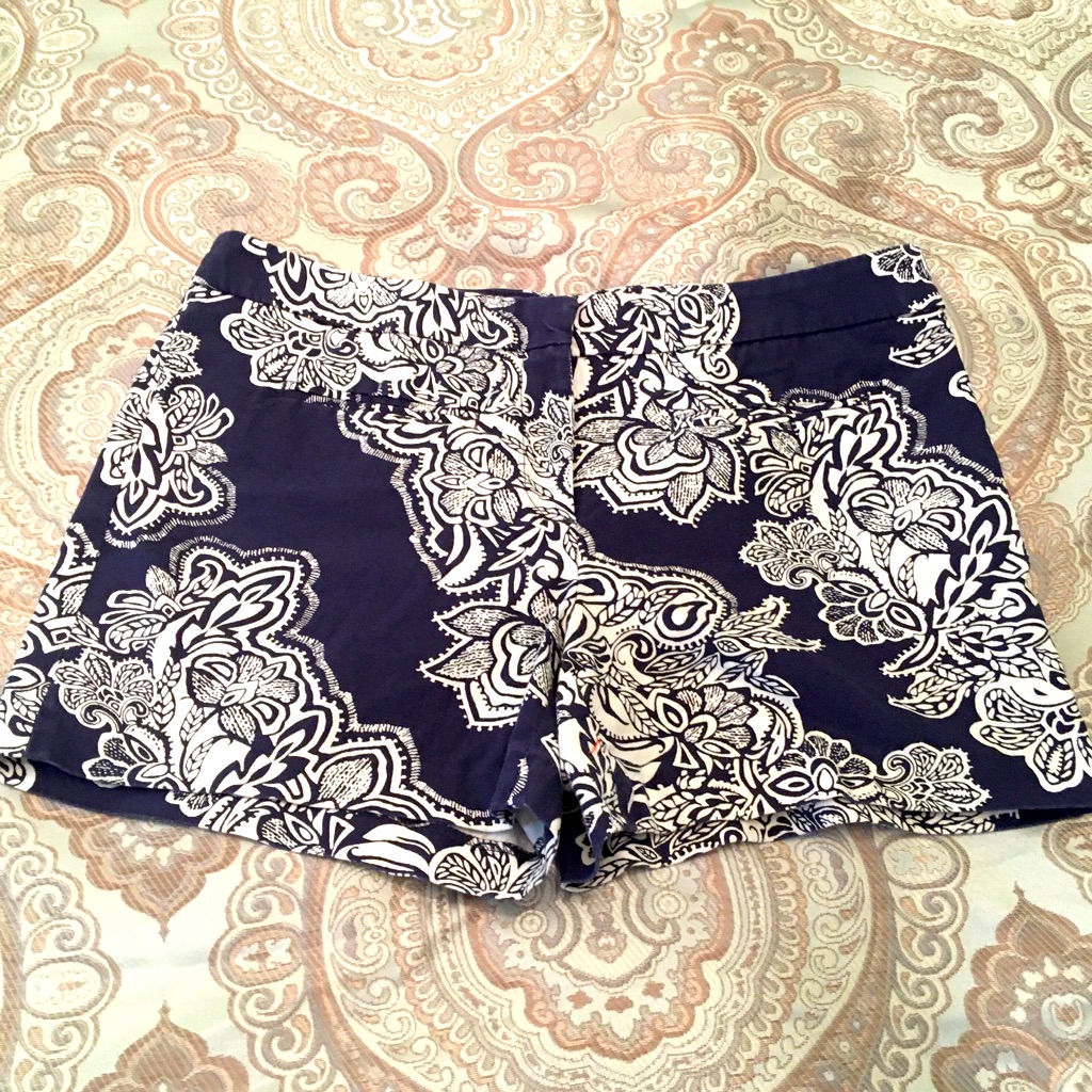 Navy And White Patterned Shorts